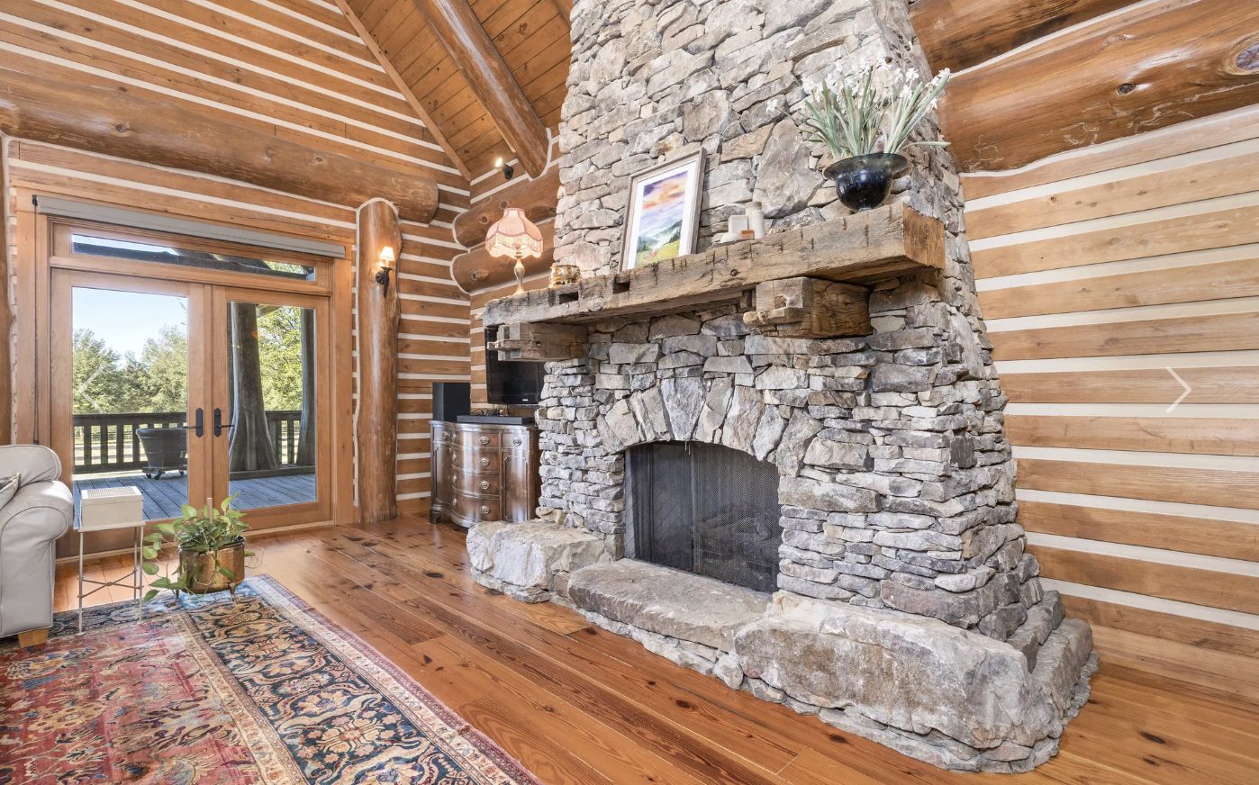 Grand stone fireplace