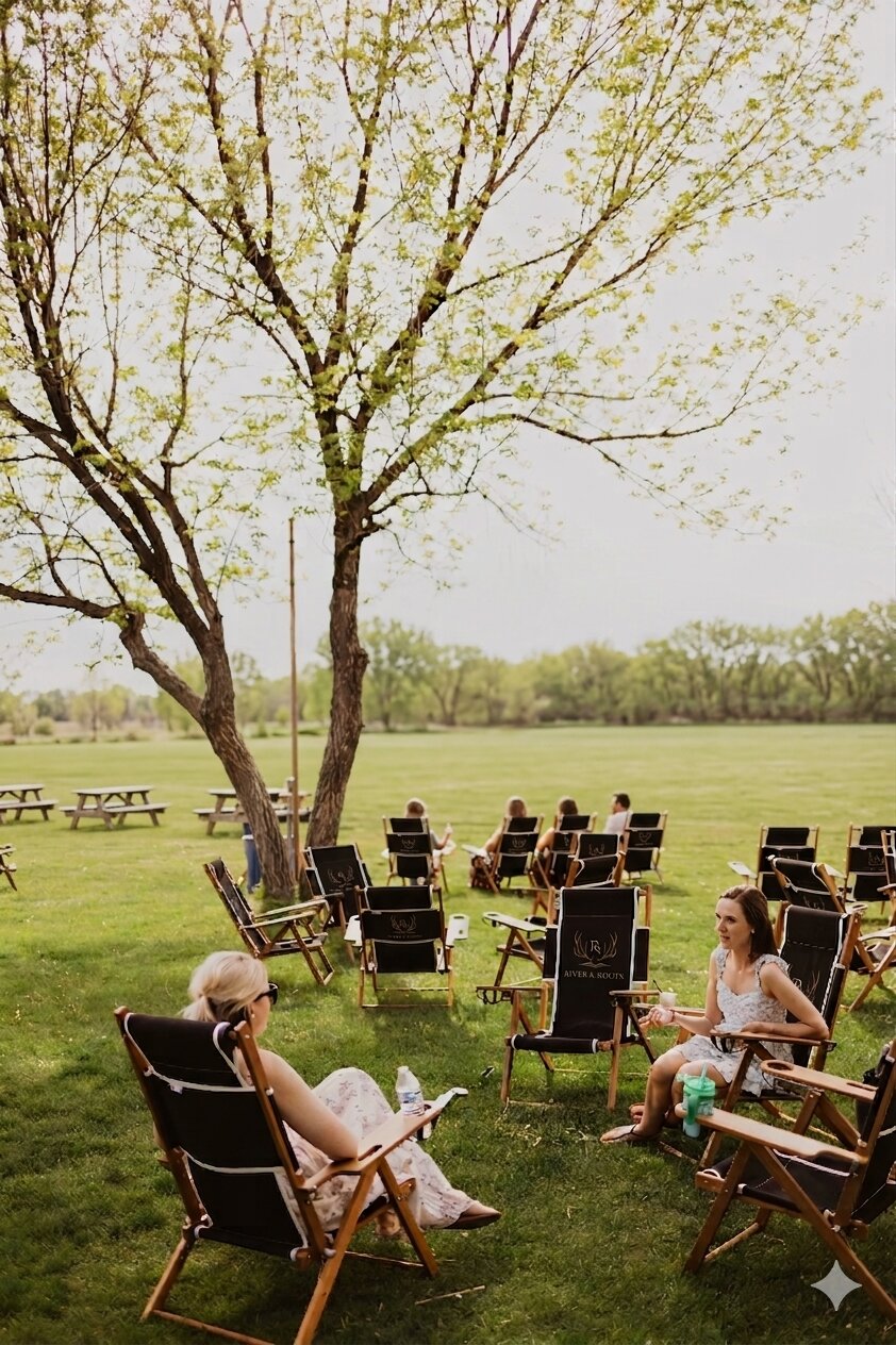 Retreat guests gathered on the lawn